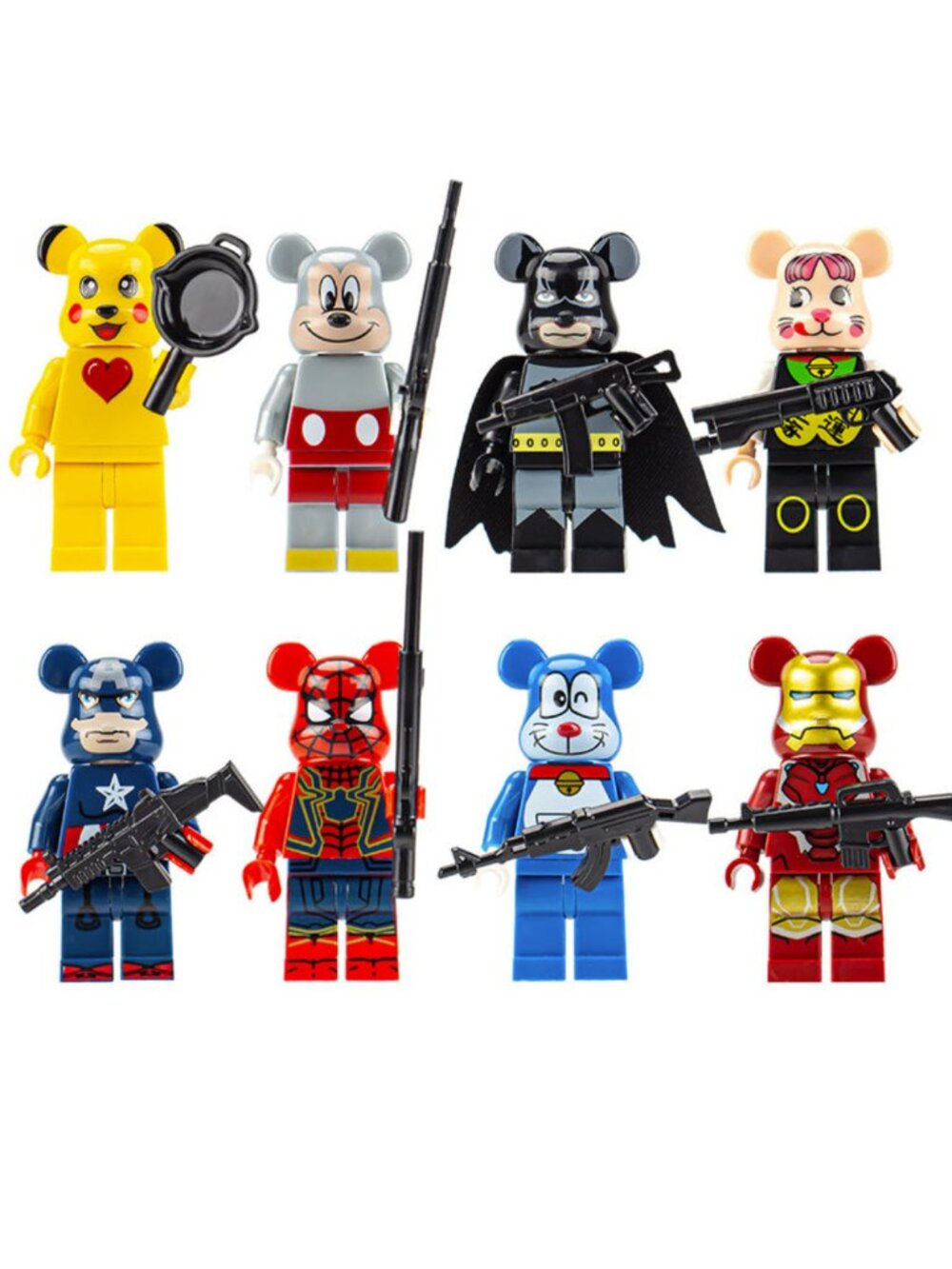 Set of 8 LEGO Compatible Bearbrick-Style Mini Figures – Superhero & Cartoon Char